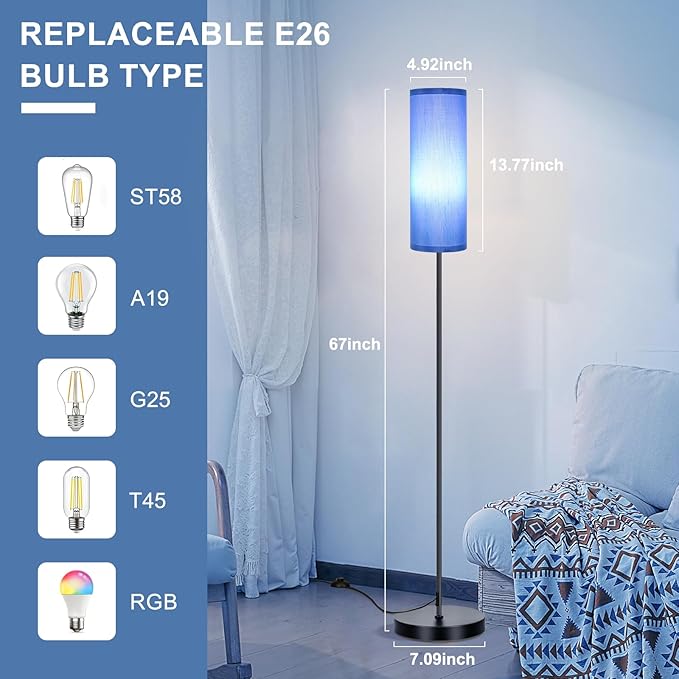 FRIDEKO HOME Floor Lamps for Living Room Bedroom, Dimmable 3 Colors Temperature & Brightness, Tall Standing Lamps, Corner Lamp with Multicolor, 800LM, 9W RGB LED Bulb, Navy Blue Shade