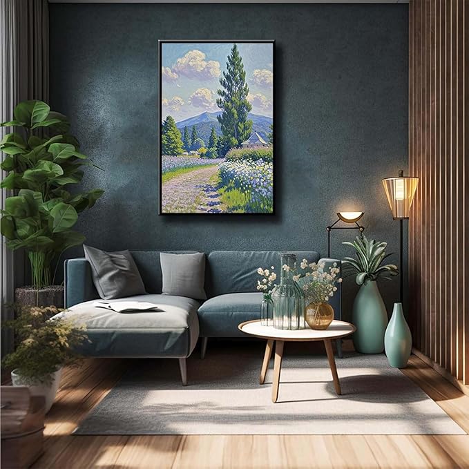 Countryside wildflowers landscape canvas poster natural plant flower artwork retro pastoral flower path suitable for farmhouse decoration