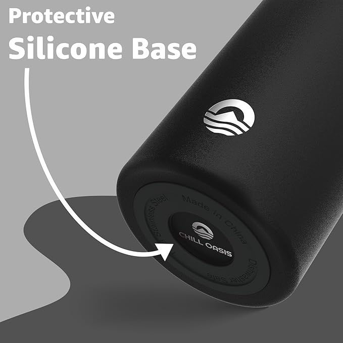 Chill Oasis Water Bottle | Compatible With Popular Flavor Cartridges | BPA Free, Leak Proof, Double-Walled Vacuum Insulated Stainless Steel, and Dishwasher Safe | Cold for 24 Hours (Black, 22oz)