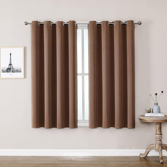 ChrisDowa Grommet Room Darkening Curtains for Bedroom and Living Room - 2 Panels Set Thermal Insulated Blackout Curtains (Cappuccino, 52W x 54L)