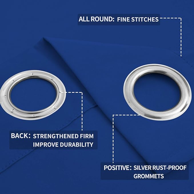 Easy-Going Blackout Curtains for Bedroom, Solid Thermal Insulated Grommet and Noise Reduction Window Drapes, Room Darkening Curtains for Living Room, 2 Panels (52x63 in,Classic Blue)