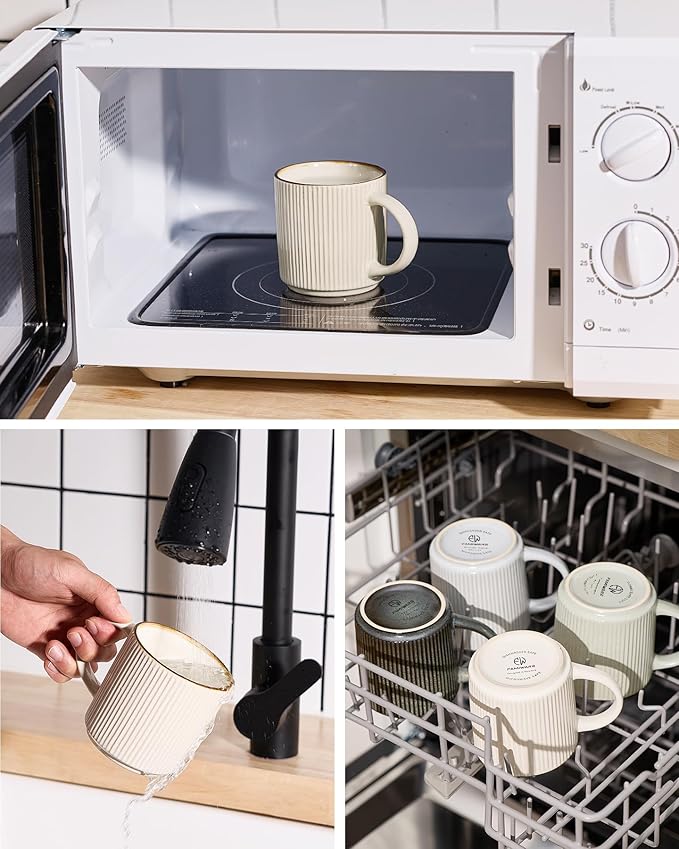 famiware Coffee Mug Set for 6, Star 12 oz Catering Mugs Cup Set with Handle for Coffee, Tea, Cocoa, Milk - Ceramic Stoneware Drinkware Set, White