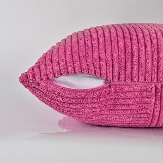 Fancy Homi 2 Packs Hot Pink Big Decorative Throw Pillow Covers 24x24 Inch for Living Room Couch Bed, Rustic Farmhouse Boho Home Decor, Soft Corss Corduroy Patchwork Accent Square Cushion Case 60x60 cm