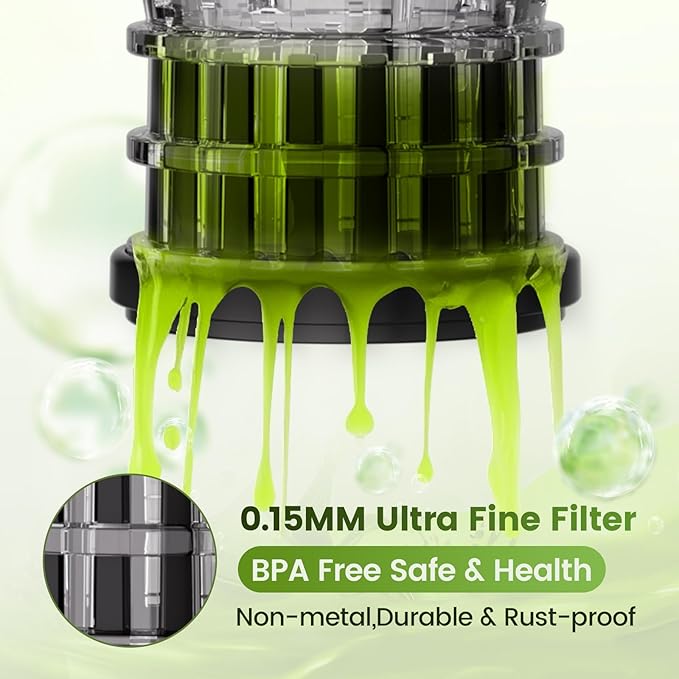 Cold Press Juicer Machines, High Nutrient Retention, 99% Juice Yield, 5.3" Wide Feed Chute for Whole Fruits & Vegetables, Quiet Slow Masticating Juicer, BPA-Free, Easy to Clean