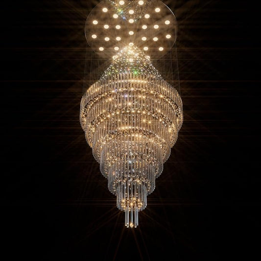 Flashing God D59''X H120'' Extra Large Chandeliers for High Ceilings Crystal Raindrop Chandeliers Large Villa Chandelier Entrance Foyer Ceiling Light LED Dimmable 2700K-6000K