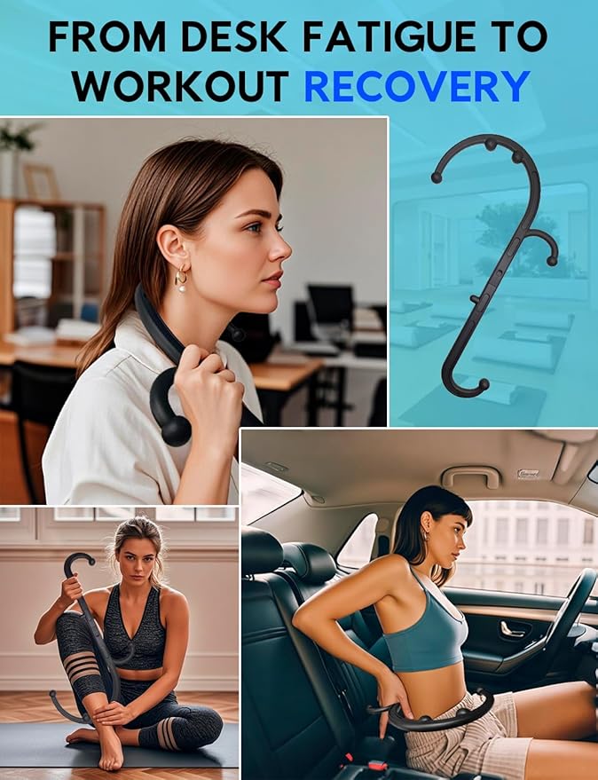 Deep Tissue Massage Cane - Handheld Back & Neck Massager for Muscle Pain Relief, Trigger Point Therapy, Shoulder Knot Remover - Muscle Relaxation Tool for Home Office Travel - Self Massage Stick