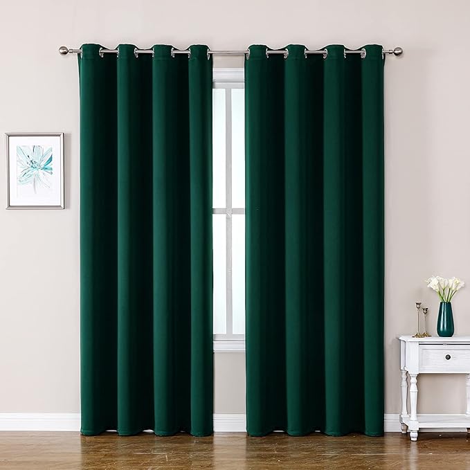 ChrisDowa Grommet Blackout Curtains for Bedroom and Living Room - 2 Panels Set Thermal Insulated Room Darkening Curtains (Forest Green, 52W x 95L)