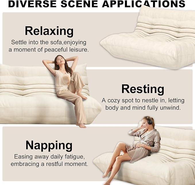 Full Foam Loveseat Sofa,Adults Bean Bag Chairs Floor Couch with Soft Waterproof Fabric,Armless Fireside Lounge Chair for Living Room,Apartment and Office (Whtie)