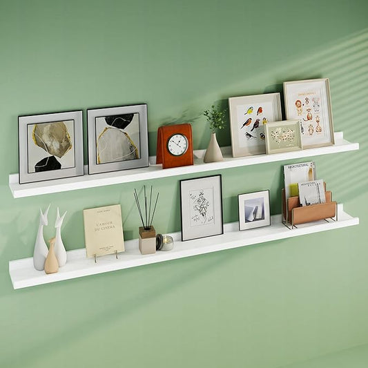 Floating Picture Ledge Shelves 72 Inch Solid Oak Wood Set of 2, Rustic Wall Storage Shelves with Lip, Kids Bookshelf, Photo & Picture Ledge Shelves for Bedroom, Living Room, Kitchen