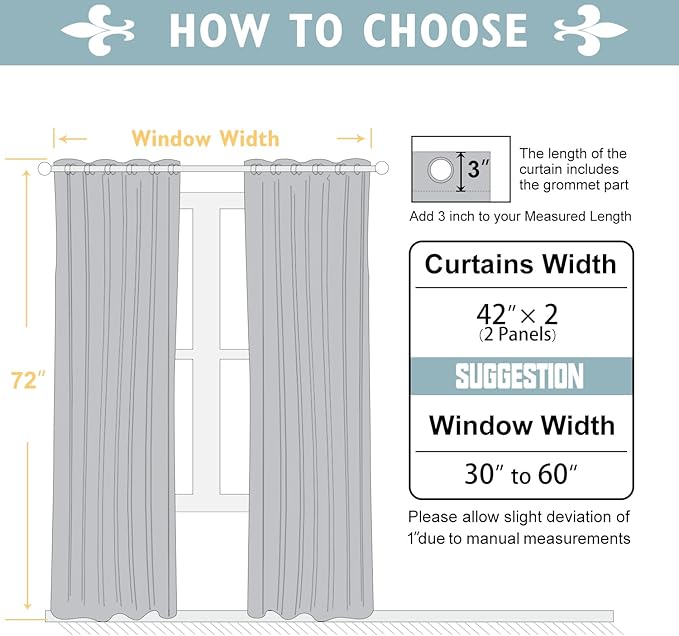 ChrisDowa Blackout Curtains 72 inches Long for Bedroom - 2 Panels Set Grommet Thermal Insulated Room Darkening Curtains for Living Room (Light Grey, 42 x 72 Inch)