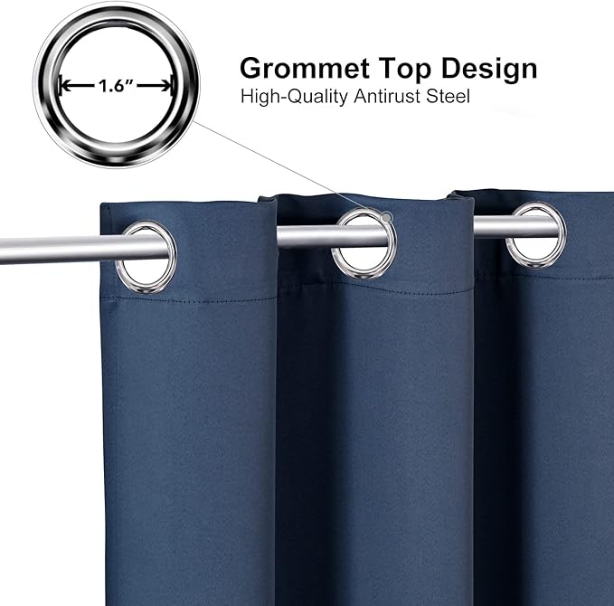 ChrisDowa Small Window Curtains for Kitchen and Bedroom - Grommet Short Thermal Insulated Room Darkening Curtains (2 Panels, Stone Blue, 52 x 36 Inch)