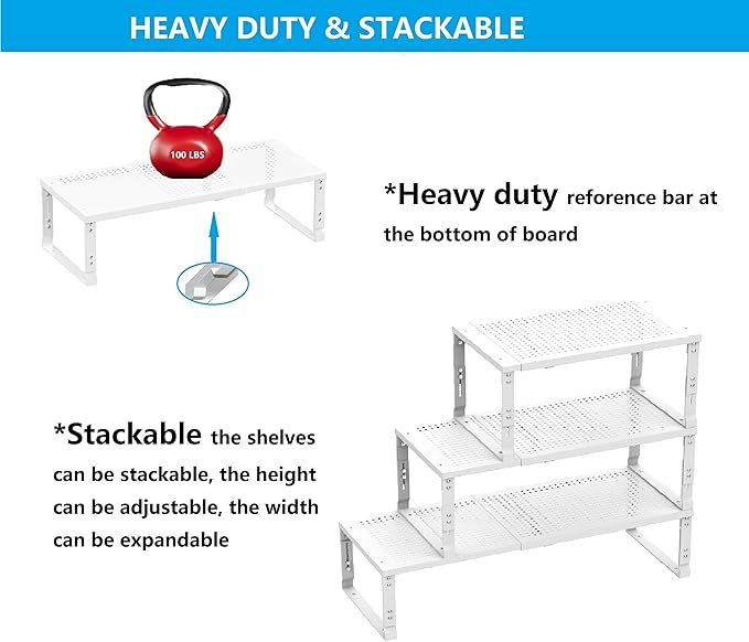 Expandable Spice Rack,Stackable Storage for Cabinet, Multi-Functional Kitchen Shelving,Height-Adjustable,Sustainable Organizer Solution(1Pack/White/Medium)