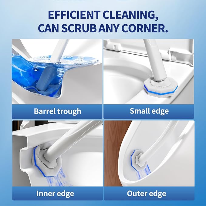 Disposable Toilet Brush Cleaning System, Two Sets of Wands and 60p Refills Pads Replacement Heads, Wall Mounted Toliet Stick Wand Starter Kit Bathroom Maintenance, Toilet Bowl Cleaner Holder