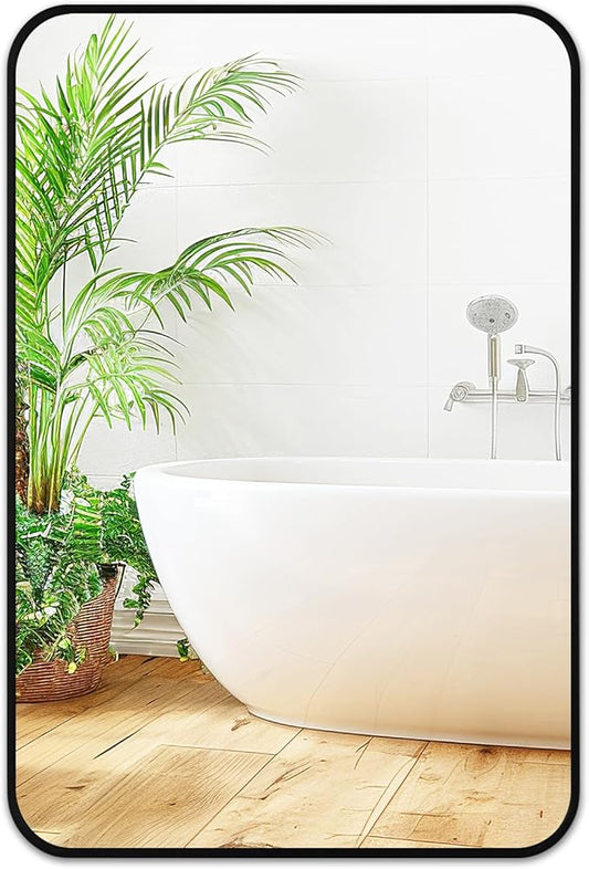 Fabuday Small Black Bathrrom Mirror for Over Sink - 16x24 Framed Rectangle Wall Mirror, Matte Metal Rectangular Vanity Mirrors for Bedroom, Living Room, Entryway, Hallway, Horizontally/Vertically