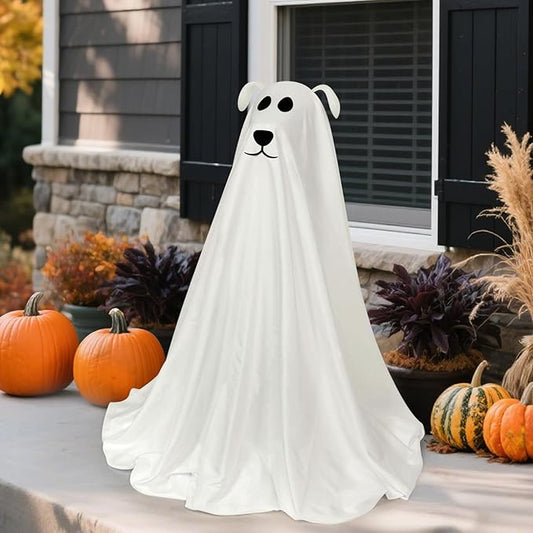 DAZONGE Halloween Decorations, Light-Up Freestanding Spooky Ghost Dog with Remote String Lights Battery Operated, Halloween Ghost Dog for Front Door Porch Yard Lawn Home Party