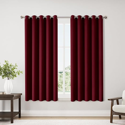 ChrisDowa Burgundyout Curtains 70 inches Wide for Bedroom - 2 Panels Set Extra Wide Grommet Thermal Insulated Room Darkening Curtains for Living Room (Burgundy, 70 x 63 Inch)