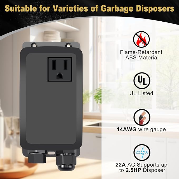 Garbage Disposal Air Switch Kit, Garbage Disposal Button, Sink Top Waste Disposer On/Off Switch, Matte Black (Stainless Steel Cover), UL Listed Air Switch Compatible with All Garbage Disposals