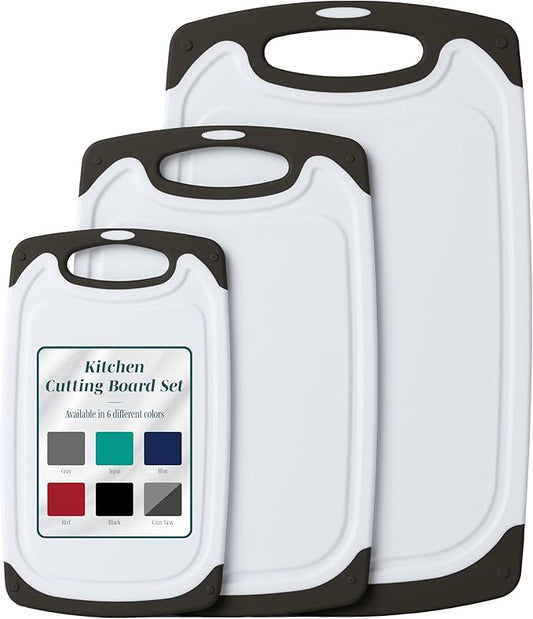 Cutting Boards for Kitchen - BPA-Free Chopping Board - Different Sizes & Non Slip Handles - Reversible, Large Cutting Board Set - Unique Gifts for Cooks Who Have Everything - 3-Pack Black