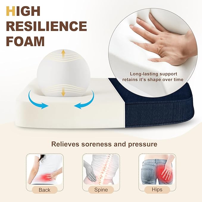 downluxe Chair Cushions for Dining Chairs, Waterproof Kitchen Chair Pads, Non-Slip Dining Seat Cushion with Ties, 17" x 16" x 2.5", Navy, 6 Pack