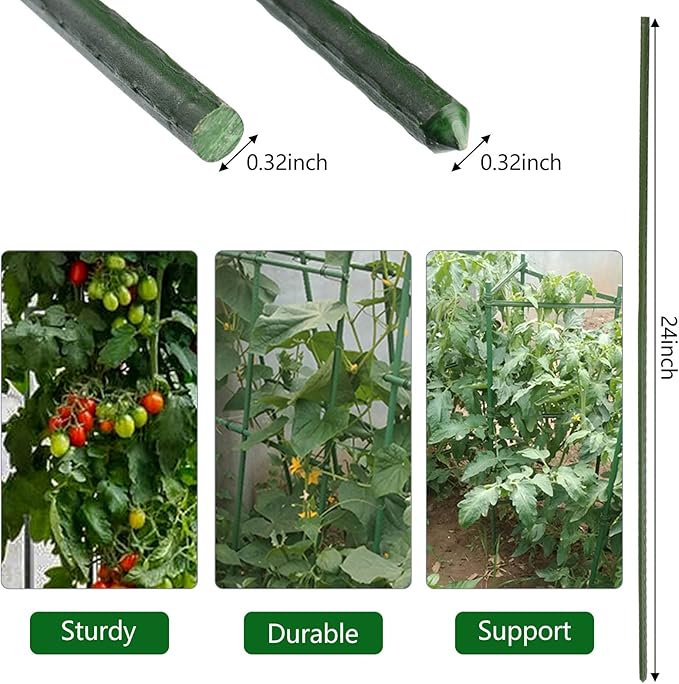 Garden Plant Stakes 24 Inch 2Ft Steel Plant Stick Support, 25 Pack Tomato Stakes for Growing Climbing Plants