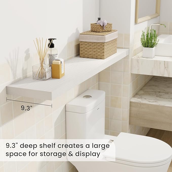 Fun Memories 48 Inch Deep Floating Shelves for Wall, 2 Pack of Long Wall Mounted Wood Shelves with Invisible Brackets for Bathroom, Bedroom, Living Room, Kitchen Decor and Storage, White