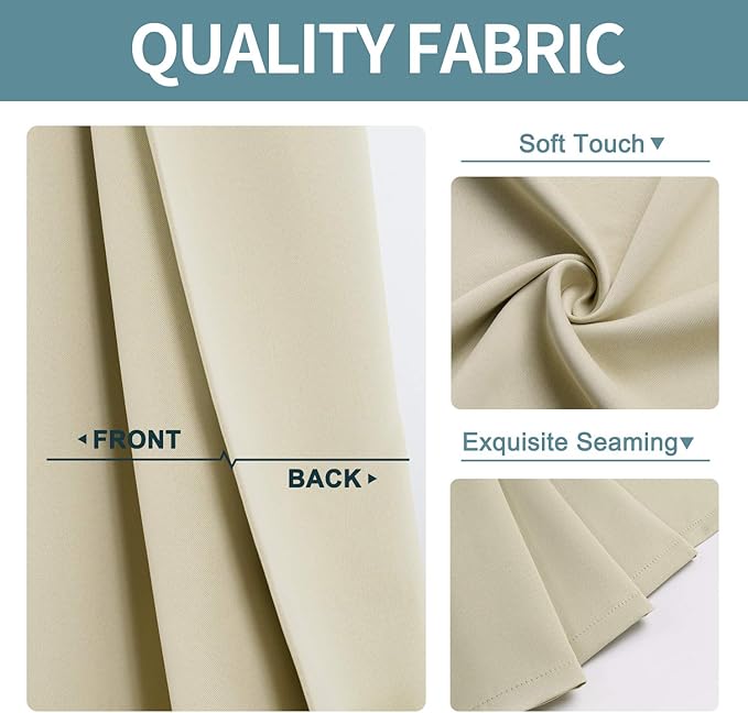 ChrisDowa Blackout Curtains 70 inches Wide for Bedroom - 2 Panels Set Extra Wide Grommet Thermal Insulated Room Darkening Curtains for Living Room (Beige, 70 x 63 Inch)