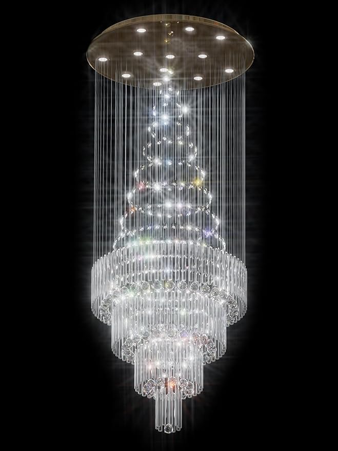 D32''X H100'' Modern Crystal Raindrop Gold Chandelier Lighting for Entrance, Stairs, Doorway, Crystal Ornament Chandelier Can be Used on Sloping Ceiling