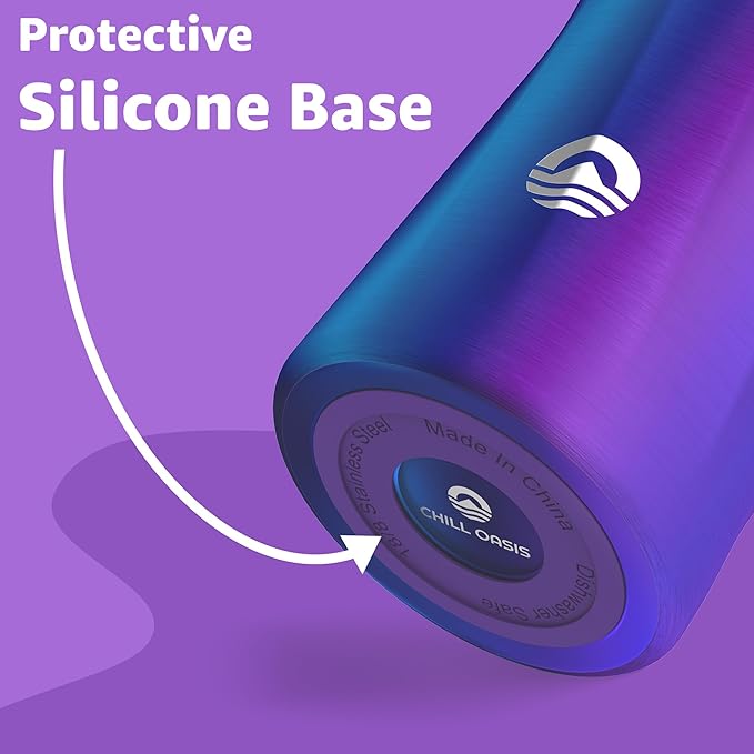 Chill Oasis Water Bottle | Compatible With Popular Flavor Cartridges | BPA Free, Leak Proof, Double-Walled Vacuum Insulated Stainless Steel, and Dishwasher Safe | Cold for 24 Hours (Aura, 32oz)