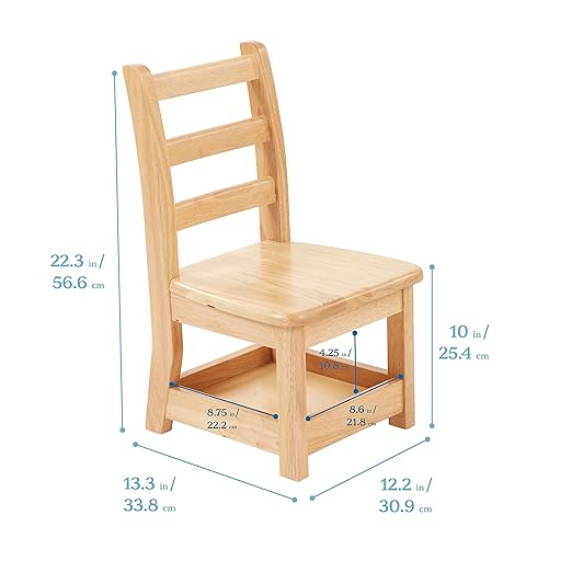 ECR4Kids Three Rung Ladderback Chair with Storage, 10in Seat Height , Classroom Seating, Honey, 2-Pack
