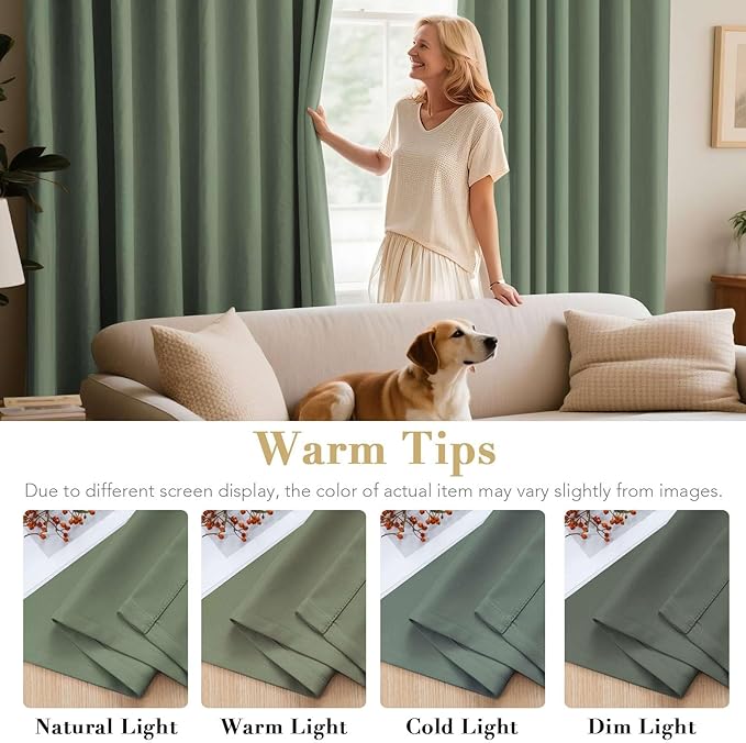 H.VERSAILTEX Room Darkening Curtains for Living Room Light Reducing Thermal Insulated Window Treatment Panels/Drapes Grommet Top 2 Panels Green Bay - 52 x 84 Inches