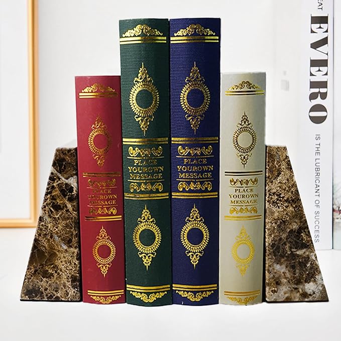 Decorative Bookends for Bookshelves, Set of 2 Marble Bookends for Living Room, Office, Bedroom, Heavy Duty,2 Pieces, Brown