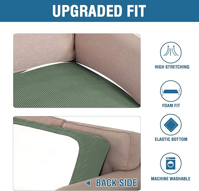 H.VERSAILTEX Super Stretch Individual Seat Cushion Covers Sofa Covers Couch Cushion Covers Slipcover Sets Thick Jacquard Textured Twill Fabric (1 Piece Chair Cushion Cover, Loden Frost)