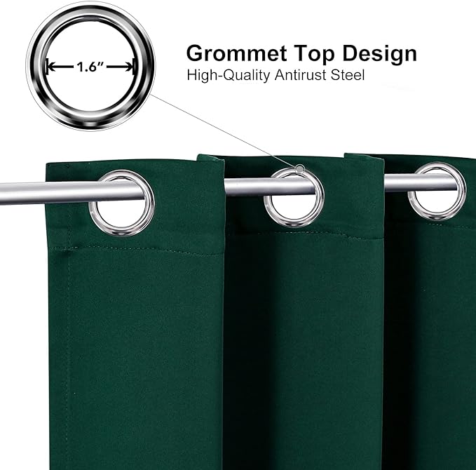 ChrisDowa Grommet Blackout Curtains for Bedroom and Living Room - 2 Panels Set Thermal Insulated Room Darkening Curtains (Forest Green, 42W x 63L)