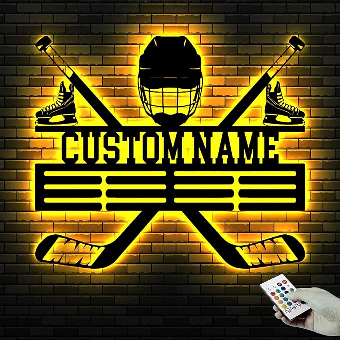Custom Hockey LED Wall Sign - Personalized Skate & Goalie Mask Neon Light Custom Name Sign, Hockey Decor for Boys Room, Man Cave, Locker Room, Players, Coaches, Sports Fans
