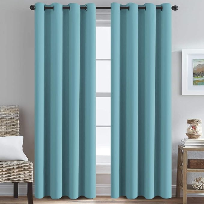 H.VERSAILTEX Thermal Insulated Blackout Drapes Soft and Smooth Microfiber Formaldehyde-Free Curtains for Nursery,Grommet Window Panels,52 by 84 - Inch - Aqua - Set of 2