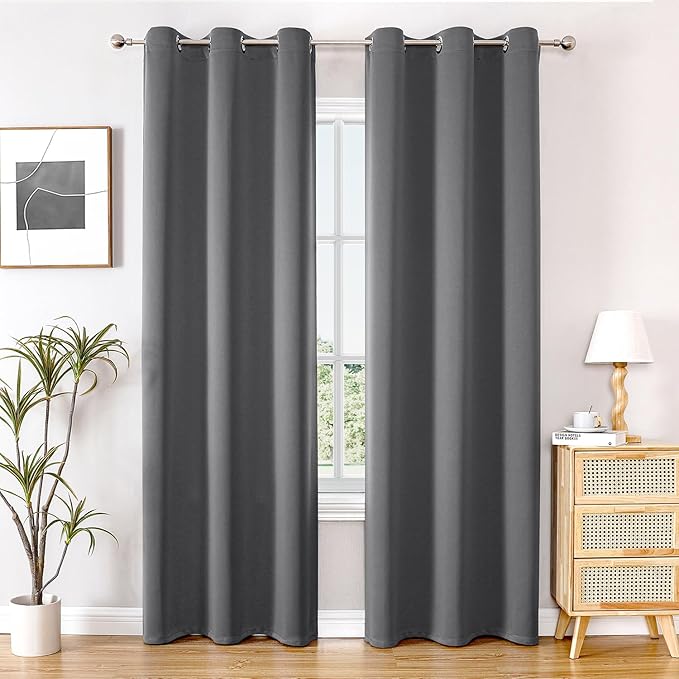 ChrisDowa Blackout Curtains 78 inches Long for Bedroom - 2 Panels Set Grommet Thermal Insulated Room Darkening Curtains for Living Room (Grey, 42 x 78 Inch)