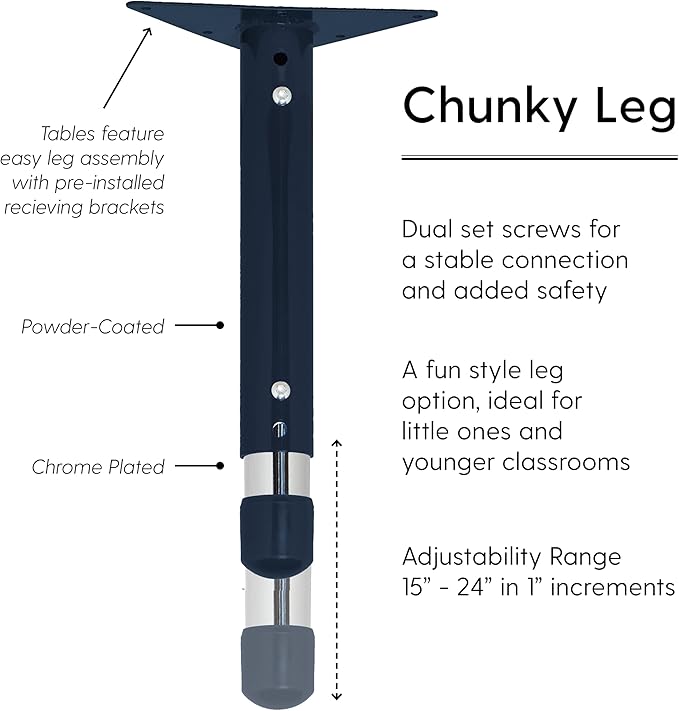 Factory Direct Partners FDP Rectangle Activity School and Classroom Kids Table (24 x 60 inch), Chunky Toddler Legs, Adjustable Height 15-24 inches - Gray Top and Navy Edge