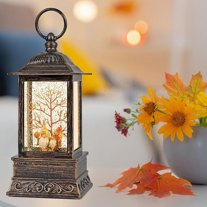 Fall Snow Globe Gnome Lantern, Glitter Lighted Snow Globes Fall Decorations for Home, Light Up Snowglobe Fall Décor