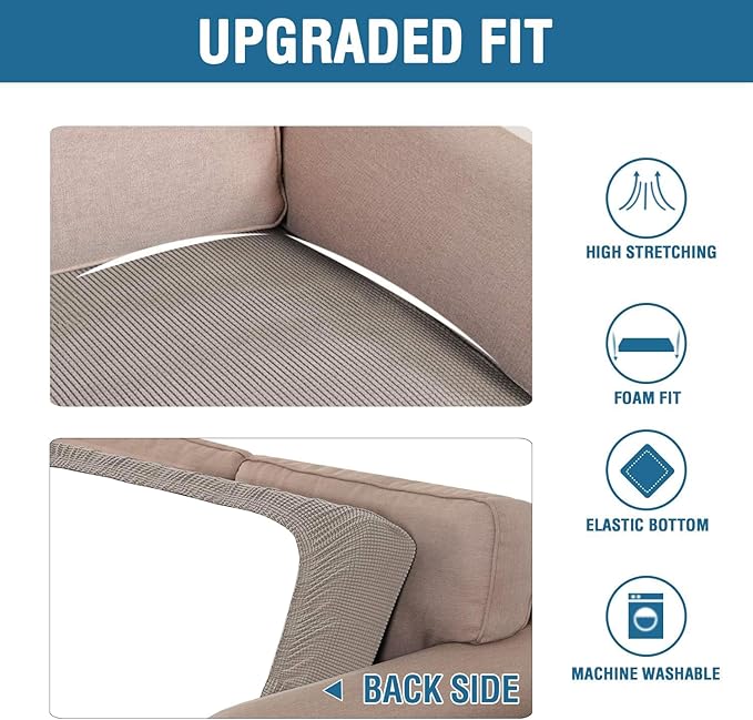 H.VERSAILTEX Super Stretch Individual Seat Cushion Covers Sofa Covers Couch Cushion Covers Slipcover Sets Thick Jacquard Textured Twill Fabric (2 Piece Medium Sofa Cushion Covers, Taupe)