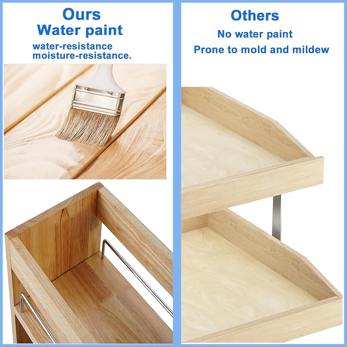 DINDON Pull Out Spice Rack Cabinet Organizer, (8" W x 21.9" D x 25.2" H) Multi-Use Soild Wood Pull Out Cabinet Organizer Slide Out Shelf Sliding Base Cabinet Storage Organization