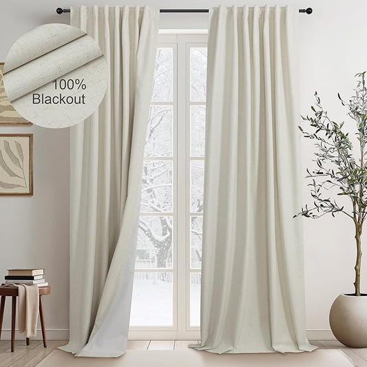 DANCURTON 120 Inch Curtains Beige Flax Linen Blackout High Ceiling Tall Curtain for Living Room Long Large Window Drapes 120 Length 10ft Heat Insulated Summer Luxury Bohemian Curtain Farmhouse 2 Panel