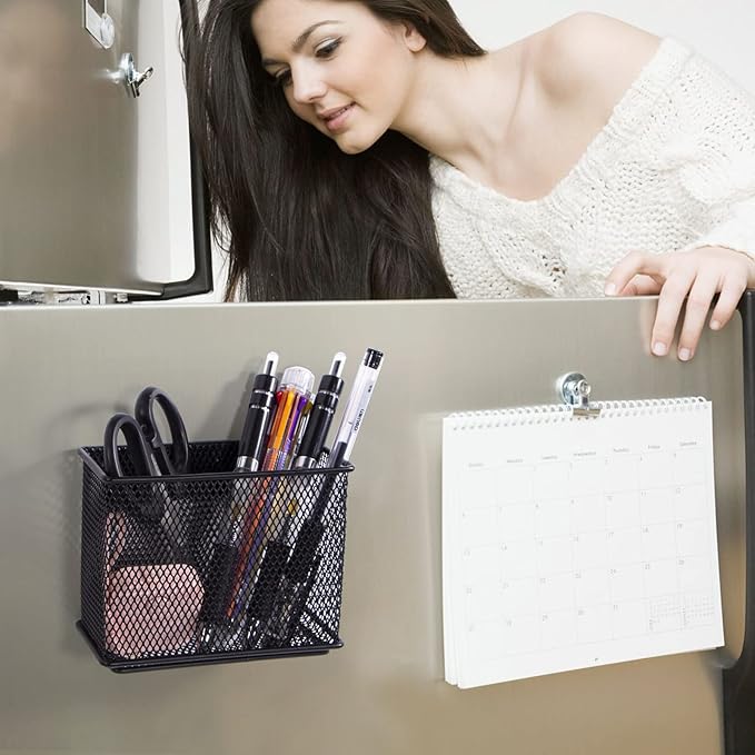 dedoot Minimalist Black Magnetic Pen Holder, 4.7x2.3x3.7inch Strong Mesh Magnetic Holder for Whiteboard Marker, Refrigerator, Locker