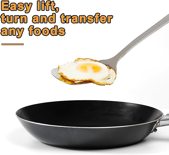 FJNATINH Stainless Steel Wok Spatula,Ladle,Skimmer Ladle Tool Set,Mirror Polished Cooking Utensils with Wooden Handle,Easy to Clean Wok Accessories,Sliver 3 PCS