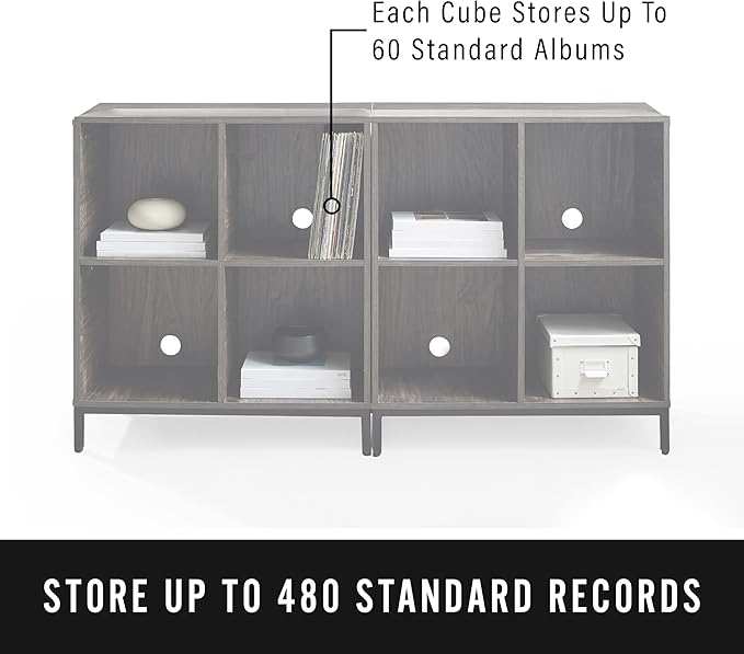 Crosley Furniture Jacobsen 2-Piece Vinyl Record Storage Cube Bookcase Set and Record Player Stand, Brown Ash