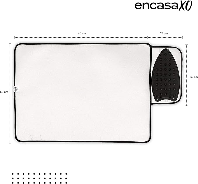 Encasa Homes Ironing Mat/Pad - Metallic Silver (Small 28"x20") with 5mm Foam Padding & Silicone Iron Rest for Steam Pressing on Tabletop or Bed - Heat Reflective, Portable, Quilting