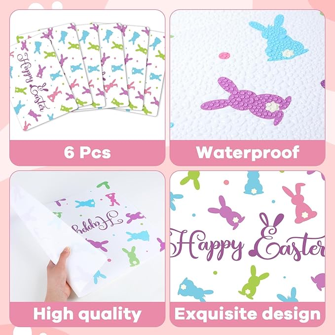 Easter Placemats Set of 6 Easter Rabbit Eggs Plastic Table Mats Easter Bunny Rabbit Place Mats Rustic Vintage Spring Seasonal Table Decoration for Indoor Outdoor Party Kitchen Dining Table