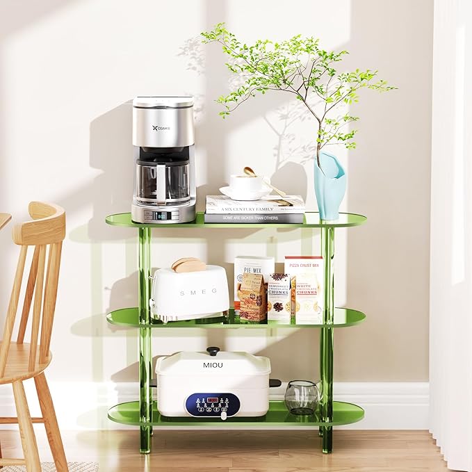 Clear Bookshelf, Acrylic Bookcase with Open Book Shelf Console Table for Entryway Office (3 Tier Green)