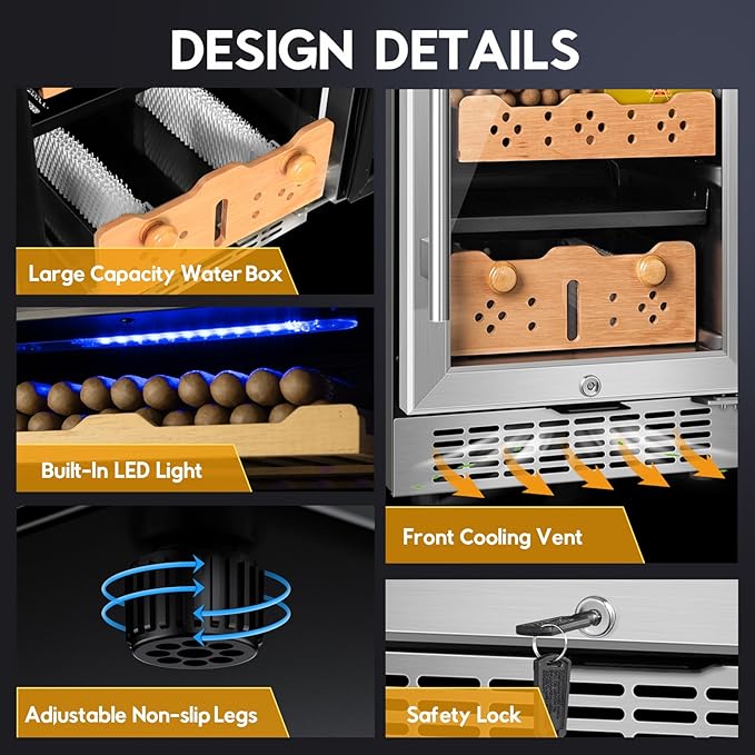 Electric Cigar Humidor Cabinet 88L, Tylza Electric Humidors for Cigars with Temp & Humidity Control, Silent Compressor, Reversible Door, Refrigerator, Cigar Humidors with Cedar Wood Shelves, 546 Count