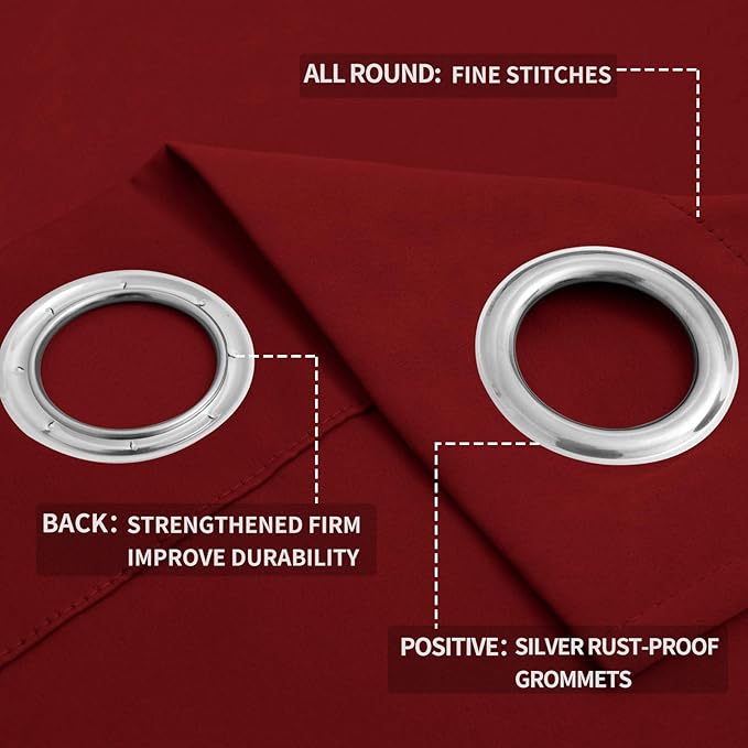 Easy-Going Blackout Curtains for Bedroom, Solid Thermal Insulated Grommet and Noise Reduction Window Drapes, Room Darkening Curtains for Living Room, 2 Panels (52x84 in,Christmas Red)