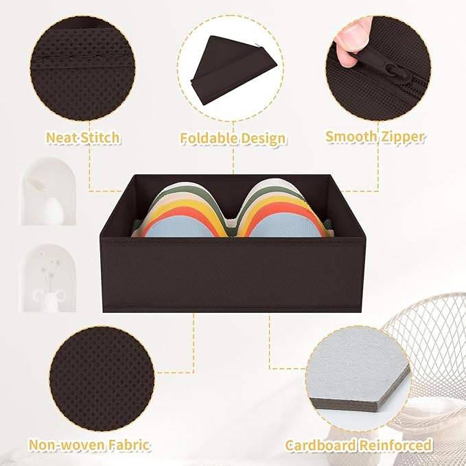 DIMJ Drawer Organizer 15 Pack - Foldable Baby Organizers and Storage & Dresser Organizer for Nursery, Bedroom, Closet - Nursery Organization Dresser Dividers for underwear, Sock, Bra, Belt, Tie, Brown